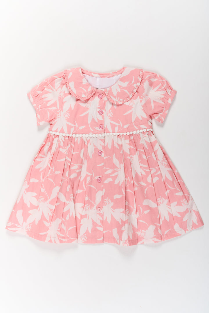 The Nesavu Girls Cotton Frock Summer Cotton Dresses for Girls in Pink with Floral Prints and Ruffled Details Nesavu 10 (NB) / Pink GFC1583A-10 Summer Cotton Dress Girls Floral Prints Pink Ruffle Details | The Nesavu