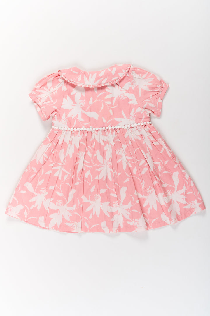 The Nesavu Girls Cotton Frock Summer Cotton Dresses for Girls in Pink with Floral Prints and Ruffled Details Nesavu Summer Cotton Dress Girls Floral Prints Pink Ruffle Details | The Nesavu