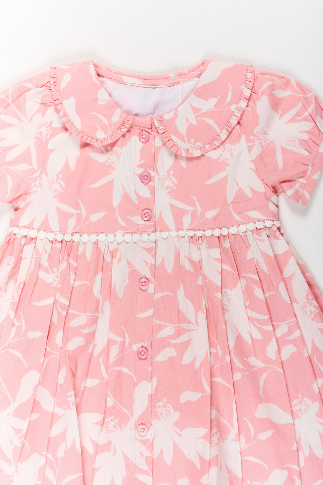 The Nesavu Girls Cotton Frock Summer Cotton Dresses for Girls in Pink with Floral Prints and Ruffled Details Nesavu Summer Cotton Dress Girls Floral Prints Pink Ruffle Details | The Nesavu