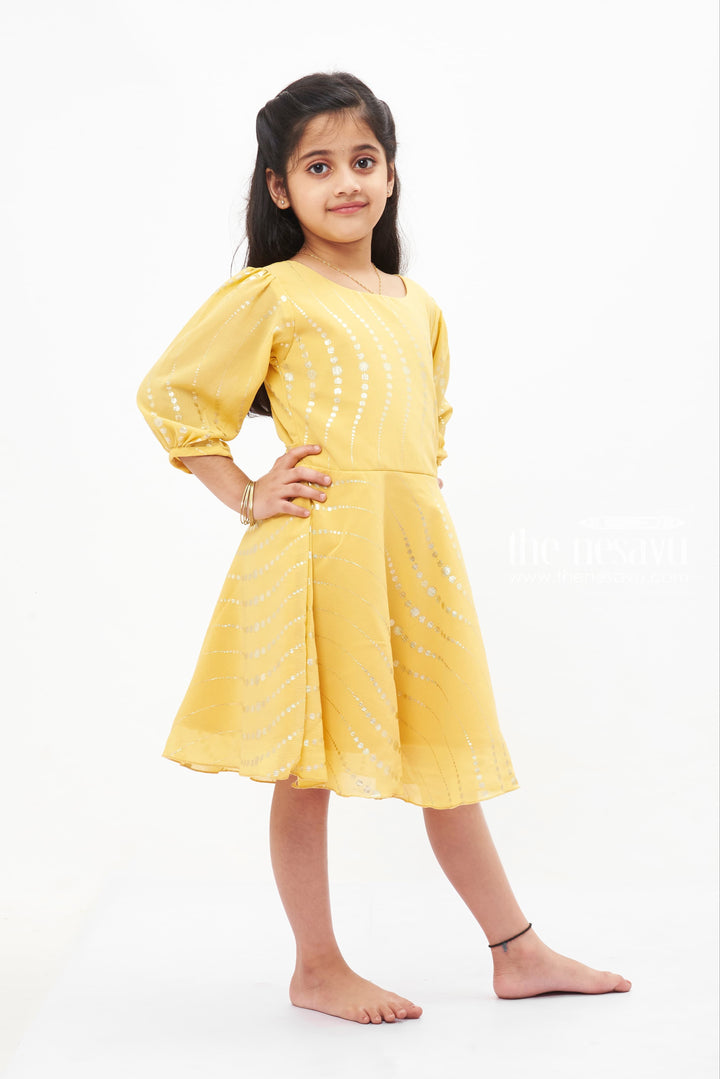 The Nesavu Girls Fancy Frock Sunbeam Sequin Dance Dress: Radiant Yellow with Dazzling Accents for Girls Nesavu Girls' Yellow Sequin Party Dress | Long Sleeve Sparkle Dress | The Nesavu