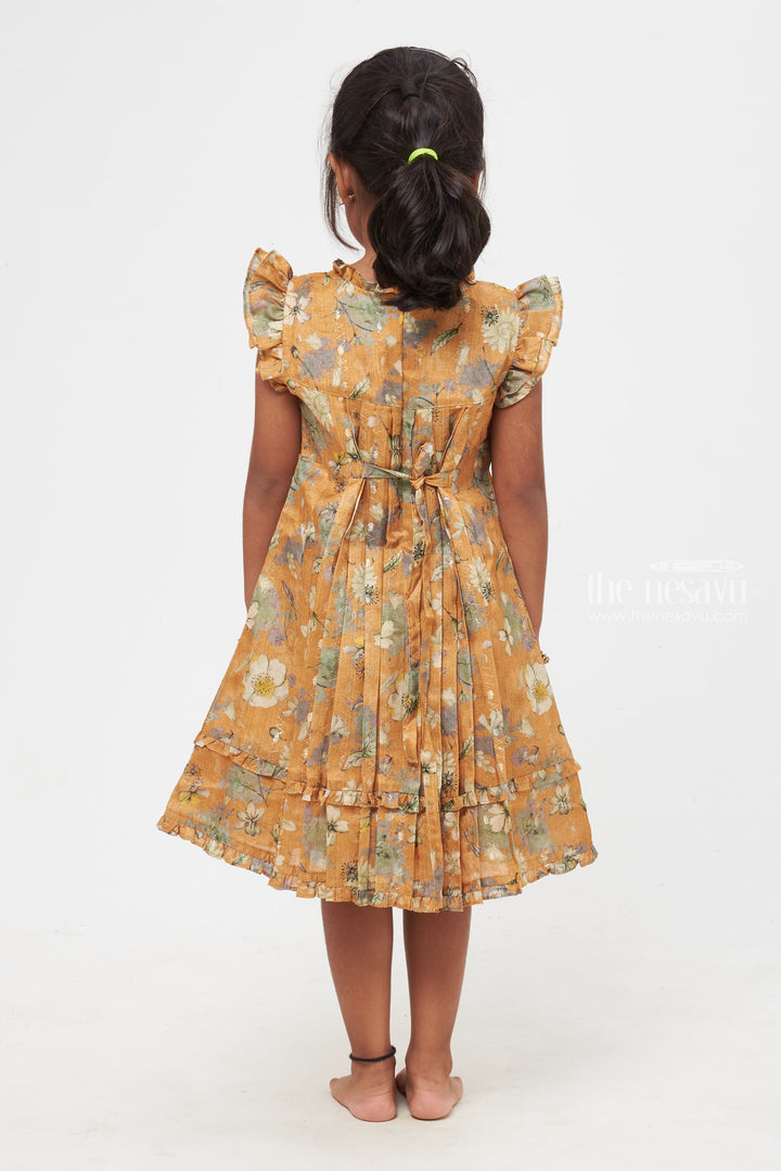 The Nesavu Girls Cotton Frock Sunlit Garden Elegance : Charming Floral-Printed Yellow Frock for Girls Nesavu Exquisite Floral-Printed Yellow Frock for Girls | The Nesavu