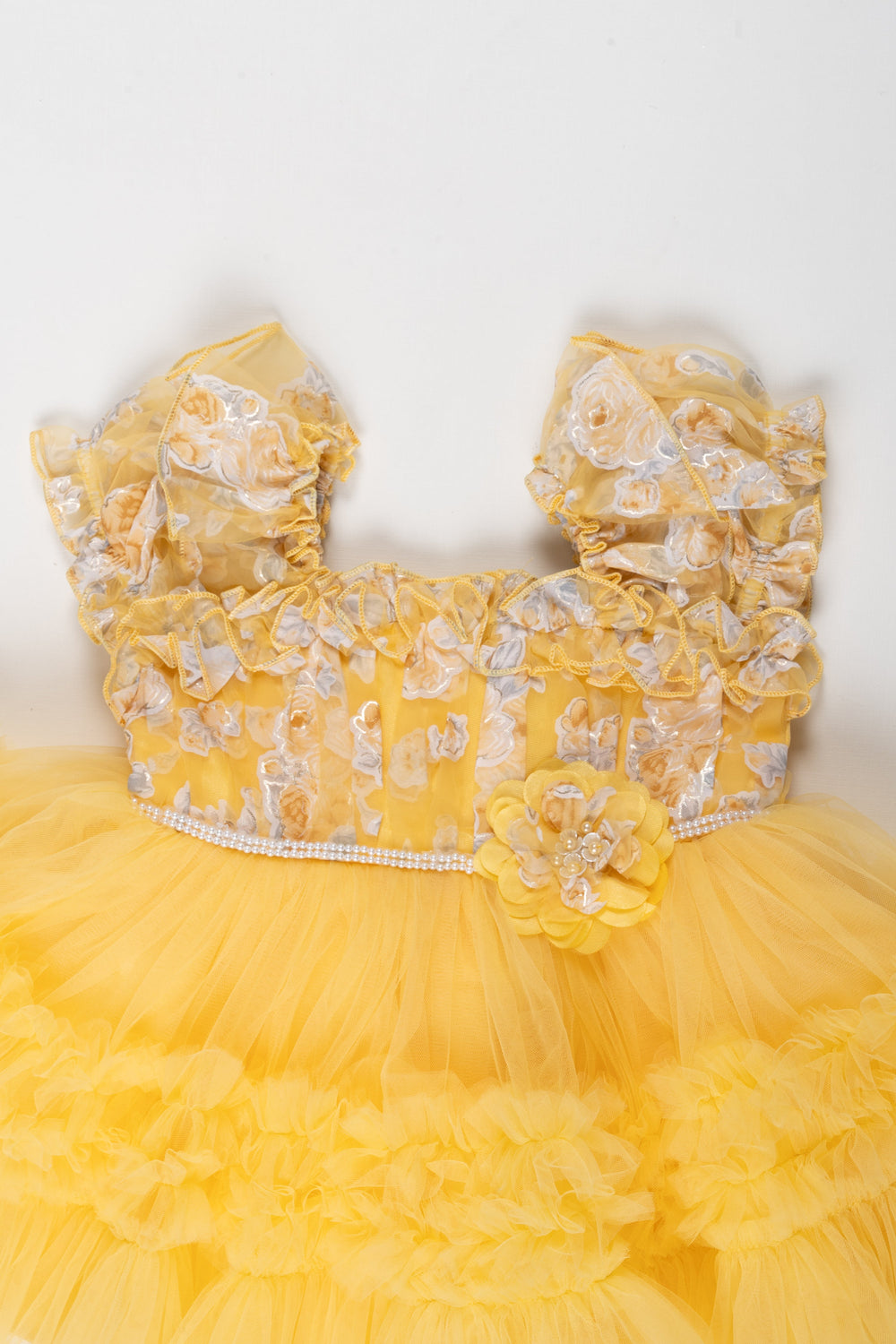 The Nesavu Girls Tutu Frock Sunny Delight Floral Party Frock: Radiance in Ruffles for the Little Charmer Nesavu Buy Toddlers Yellow Floral Boutique Party Dress | Girls Fancy Short Frock Online | The Nesavu