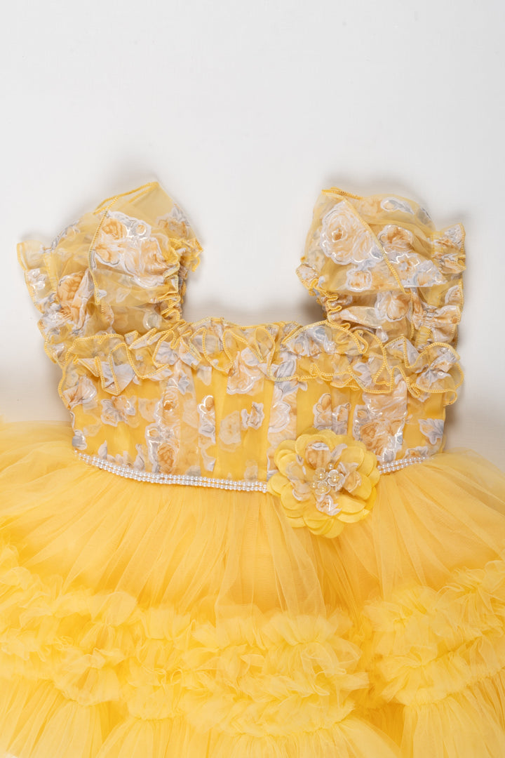 The Nesavu Girls Tutu Frock Sunny Delight Floral Party Frock: Radiance in Ruffles for the Little Charmer Nesavu Buy Toddlers Yellow Floral Boutique Party Dress | Girls Fancy Short Frock Online | The Nesavu