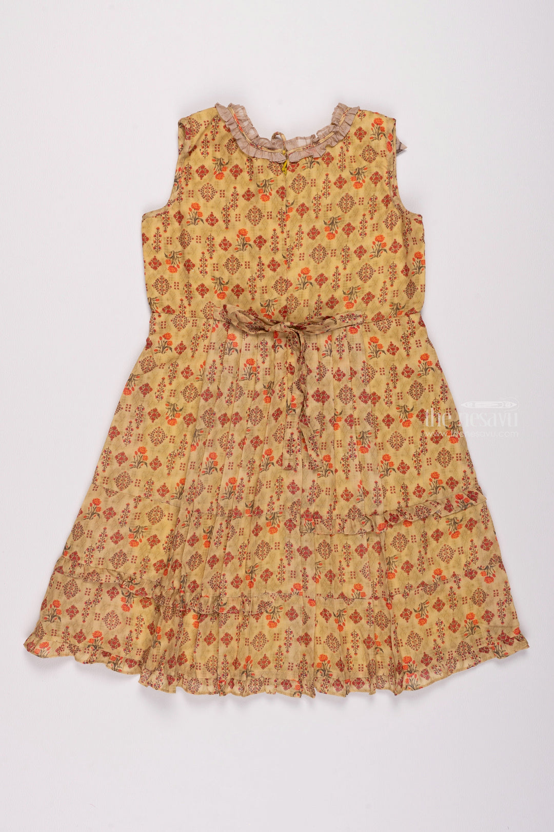 The Nesavu Girls Cotton Frock Sunny Vibes: Floral Printed Pleated Yellow Cotton Frock for Girls Nesavu Shop Elegant Cotton Frocks: Stylish & Casual Dresses for Kids