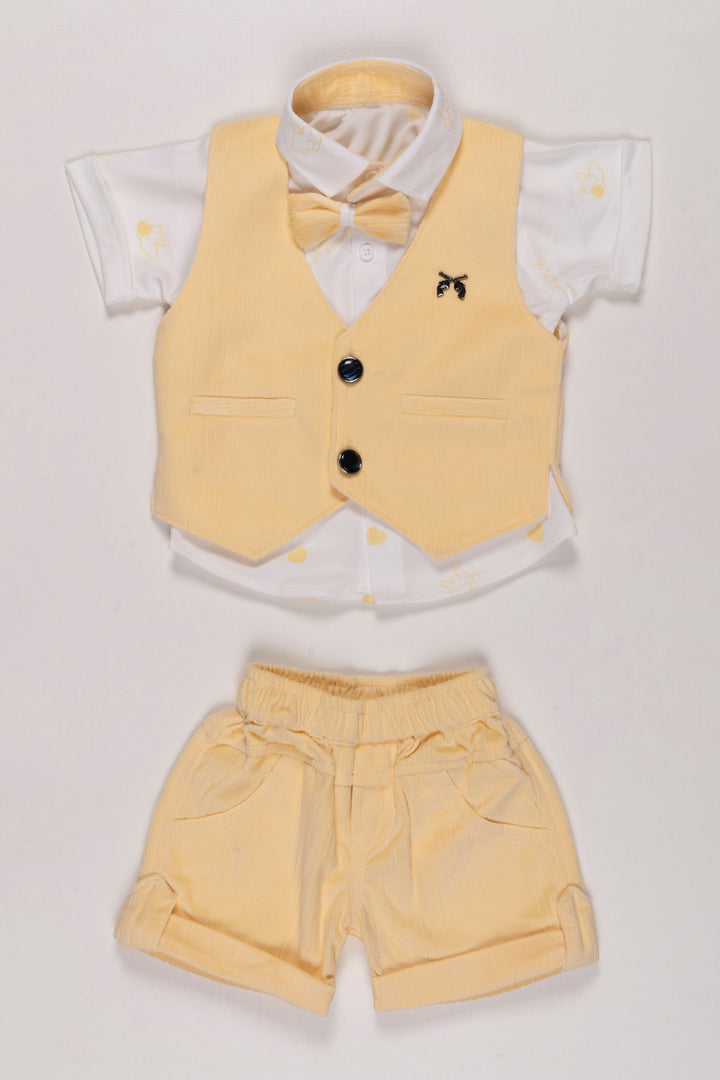 The Nesavu Boys Casual Set Sunny Yellow Boys Vest Set with Shirt & Shorts - Casual Collection Nesavu 12 (3M) / Yellow BCS003C-12 Boys Yellow Vest and Shorts Set | Summer Outfit | The Neasvu
