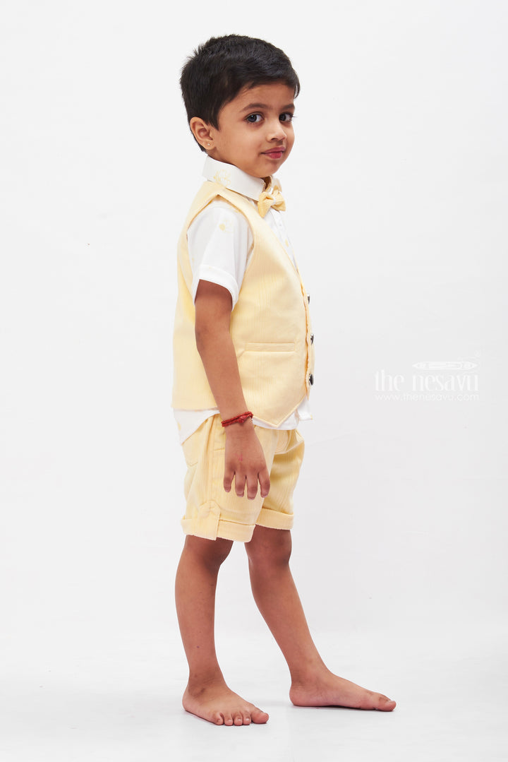 The Nesavu Boys Casual Set Sunny Yellow Boys Vest Set with Shirt & Shorts - Casual Collection Nesavu Boys Yellow Vest and Shorts Set | Summer Outfit | The Neasvu