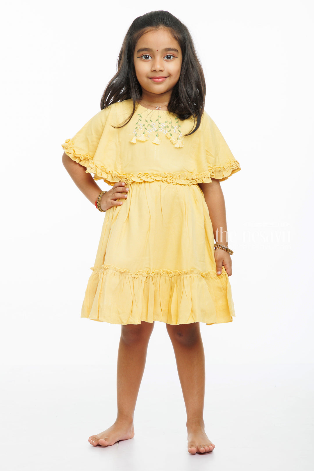 The Nesavu Girls Cotton Frock Sunshine Embrace: Chic Embroidered Knee-Length Frock for Sprightly Girls Nesavu 18 (2Y) / Yellow / Cotton GFC1301A-18 Find the Perfect Embroidered Summer Frock for Girls | Shop the Latest | The Nesavu