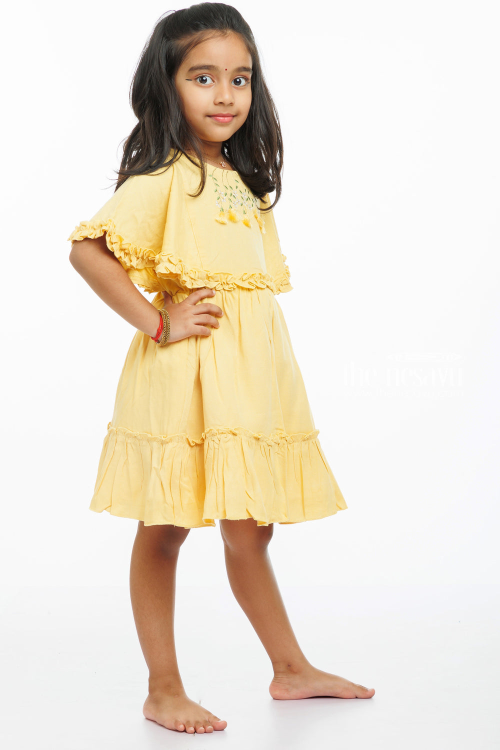 The Nesavu Girls Cotton Frock Sunshine Embrace: Chic Embroidered Knee-Length Frock for Sprightly Girls Nesavu Find the Perfect Embroidered Summer Frock for Girls | Shop the Latest | The Nesavu