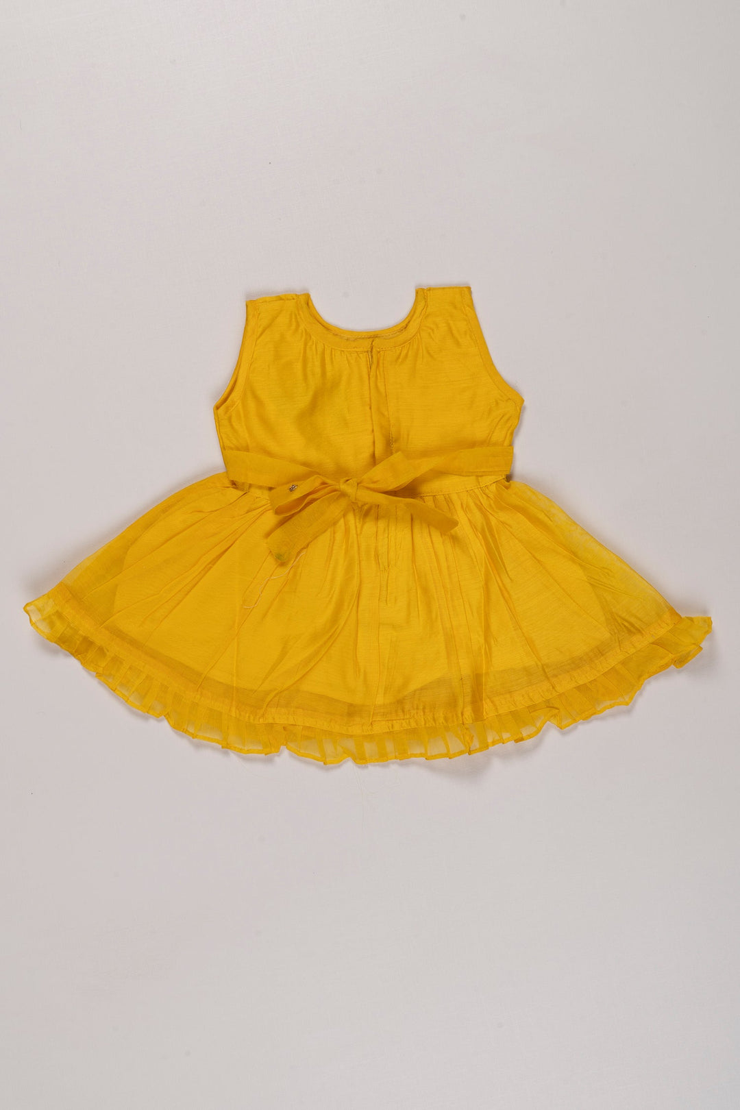 The Nesavu Girls Cotton Frock Sunshine Embroidered Cotton Frock with Ruffle Hem for Girls Nesavu Girls Bright Summer Cotton Dress Choices | Embroidered Yellow Frock | The Nesavu