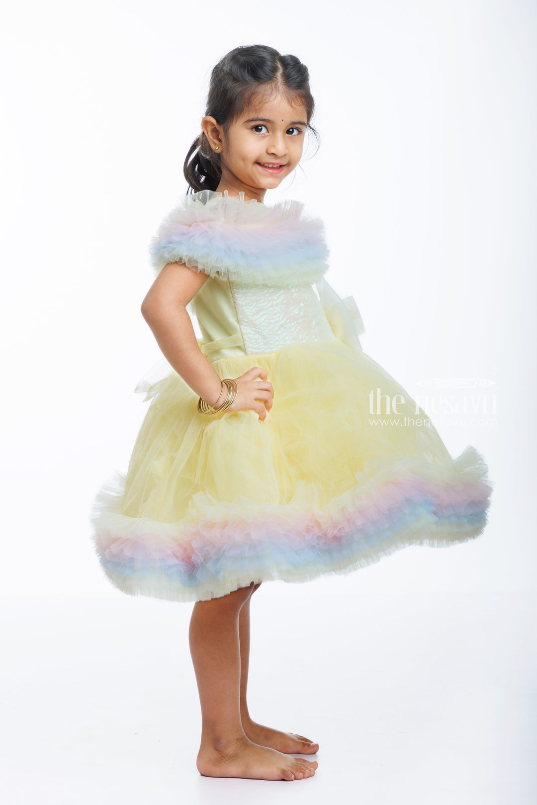 The Nesavu Girls Tutu Frock Sunshine Sparkle: Baby's Sequined Net Party Frock for Birthdays & Festivals Nesavu Sunshine Sequined Frock for Baby's Birthday | Tutu Dress for Special Occasions | The Nesavu