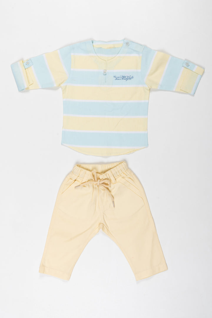 The Nesavu Boys Casual Set Sunshine Stripe Boys T-Shirt and Pant Set Nesavu 12 (3M) / Yellow / Cotton BCS023A-12 Boys Summer Stripe T Shirt and Pant Set | Casual Kids Outfits | The Nesavu