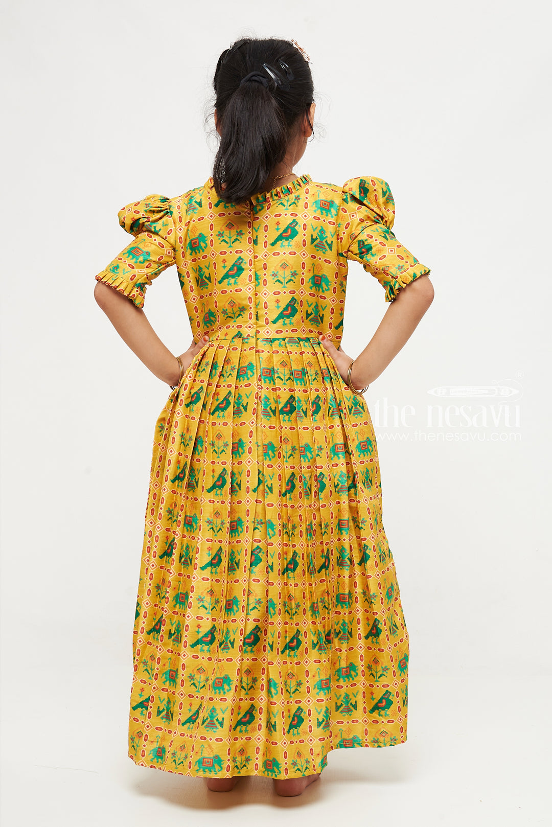 The Nesavu Girls Silk Gown Sunshine Yellow Girls Anarkali with Traditional Embroidery Nesavu Buy Girls Sunshine Yellow Anarkali | Festive Traditional Wear | The Nesavu