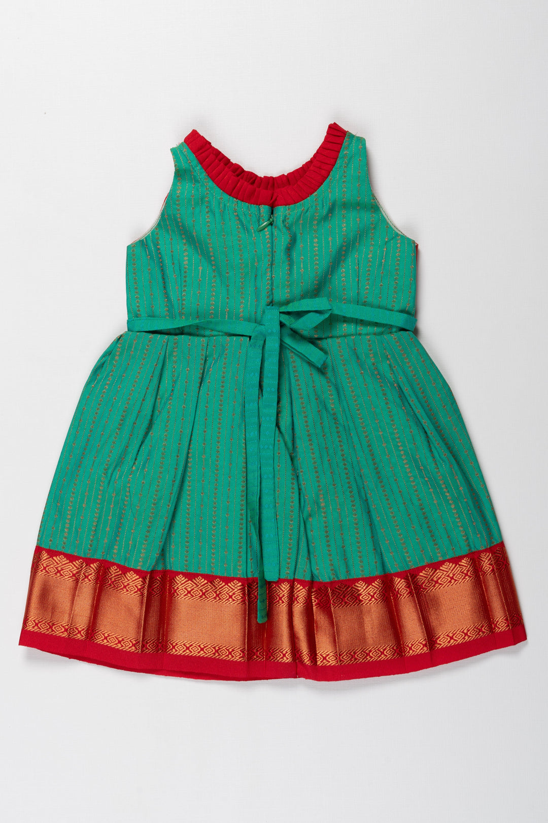 The Nesavu Girls Kanchi Silk Frock Suti Kanchivaram Silk Frock for Kids - Perfect for Ganesh Chaturthi Nesavu Suti Kanchivaram Silk Frock for Kids - Ideal for Ganesh Chaturthi