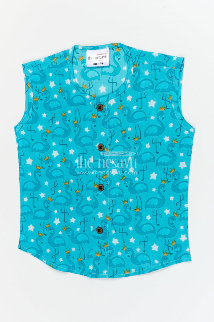 The Nesavu Baby Jablas Swan Print Jabla Top for Cute and Cozy Daily Wear Nesavu 10 (NB) / Blue / Cotton IF047A-10 Nesavu cotton baby jabla with swan digital print – playful and breathable for daily baby comfort
