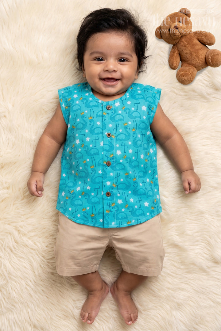 The Nesavu Baby Jablas Swan Print Jabla Top for Cute and Cozy Daily Wear Nesavu 10 (NB) / Blue / Cotton IF047A-10 Nesavu cotton baby jabla with swan digital print – playful and breathable for daily baby comfort