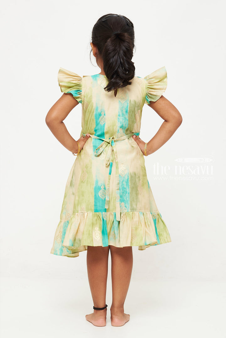 The Nesavu Girls Chanderi Frock Teal and Green Designer Printed Chanderi Pleated Frock for Girls Nesavu Teal and Green Chanderi Pleated Frock for Girls - Stylish & Sophisticated | The Nesavu