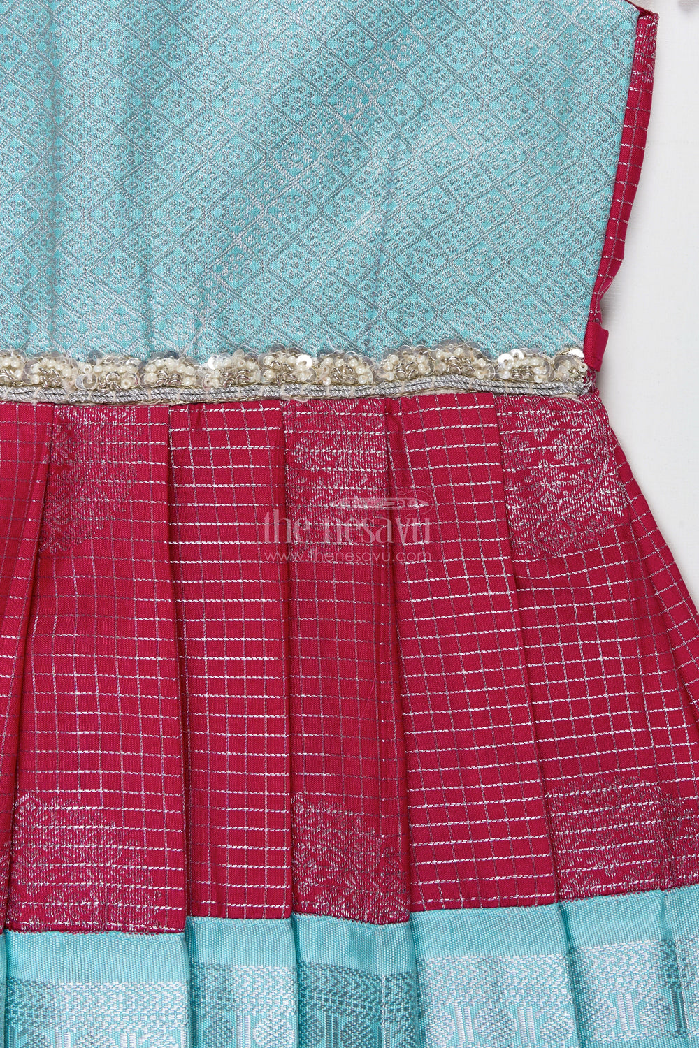 The Nesavu Tie-up Frock Teal and Maroon Tie-Up Frock for Baby Girls Perfect for Festivals and Poojas Nesavu Nesavu Teal And Maroon Tie-Up Frock For Baby Girls Ethnic Silk Dress For Traditional Functions