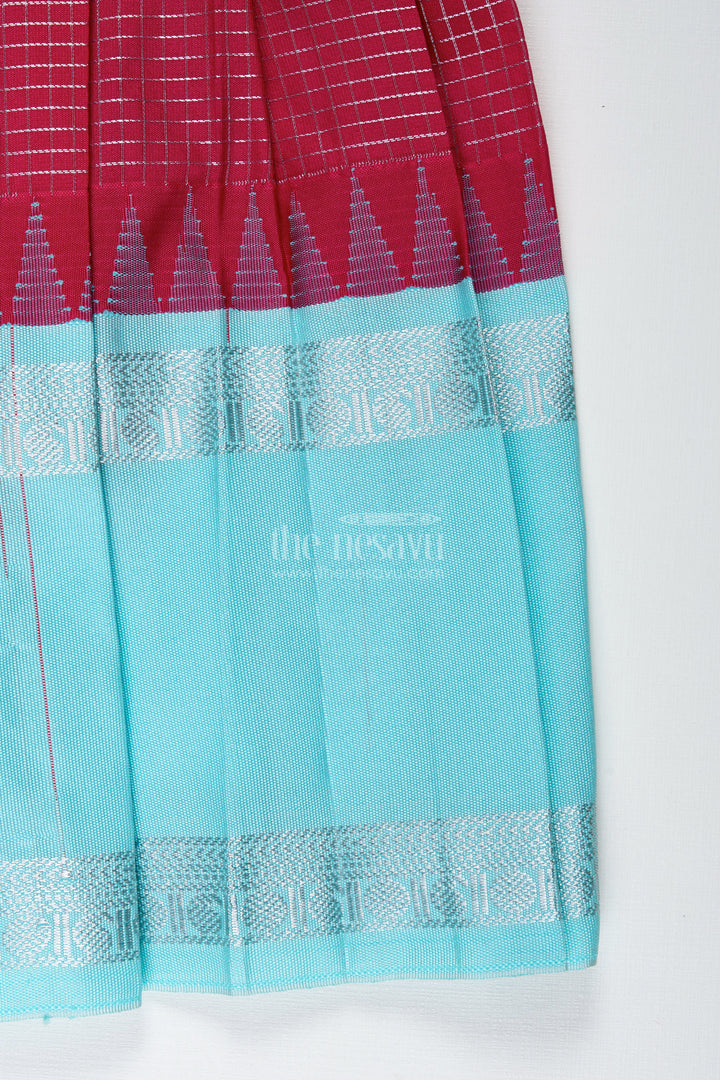 The Nesavu Tie-up Frock Teal and Maroon Tie-Up Frock for Baby Girls Perfect for Festivals and Poojas Nesavu Nesavu Teal And Maroon Tie-Up Frock For Baby Girls Ethnic Silk Dress For Traditional Functions