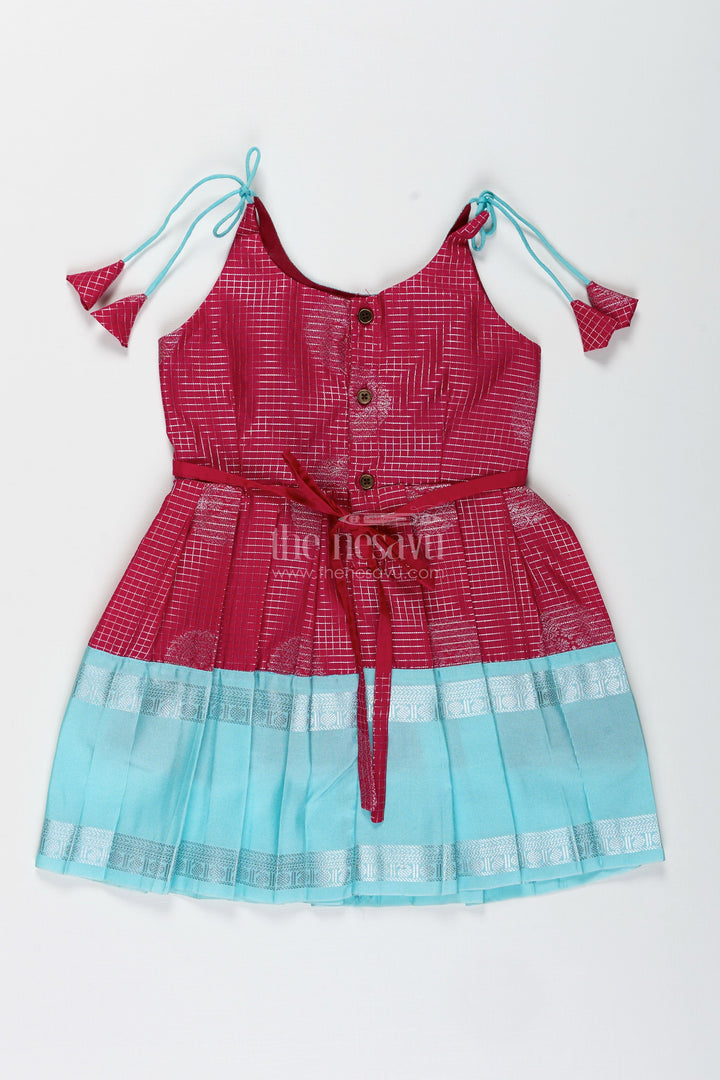 The Nesavu Tie-up Frock Teal and Maroon Tie-Up Frock for Baby Girls Perfect for Festivals and Poojas Nesavu Nesavu Teal And Maroon Tie-Up Frock For Baby Girls Ethnic Silk Dress For Traditional Functions
