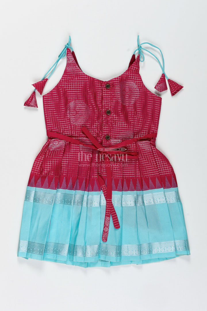 The Nesavu Tie-up Frock Teal and Maroon Tie-Up Frock for Baby Girls Perfect for Festivals and Poojas Nesavu Nesavu Teal And Maroon Tie-Up Frock For Baby Girls Ethnic Silk Dress For Traditional Functions