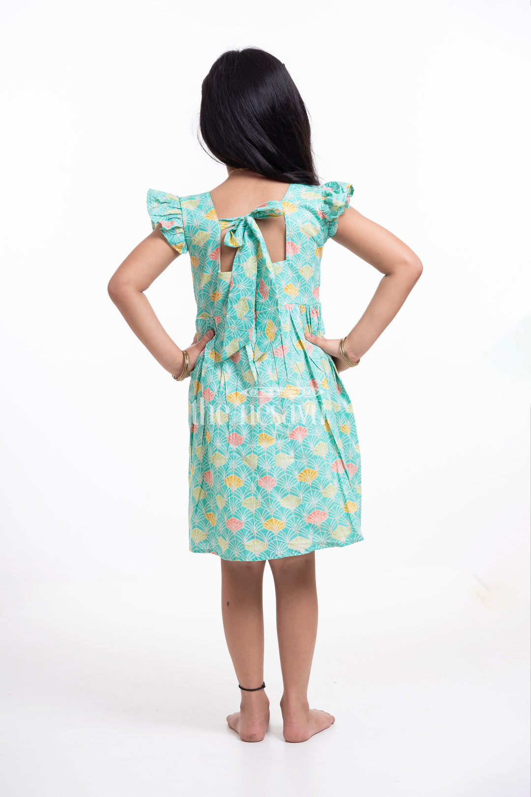 The Nesavu Girls Cotton Frock Teal Floral Printed Cotton Frock for Girls Nesavu Teal Floral Printed Cotton Frock for Girls - Cute & Comfortable | The Nesavu