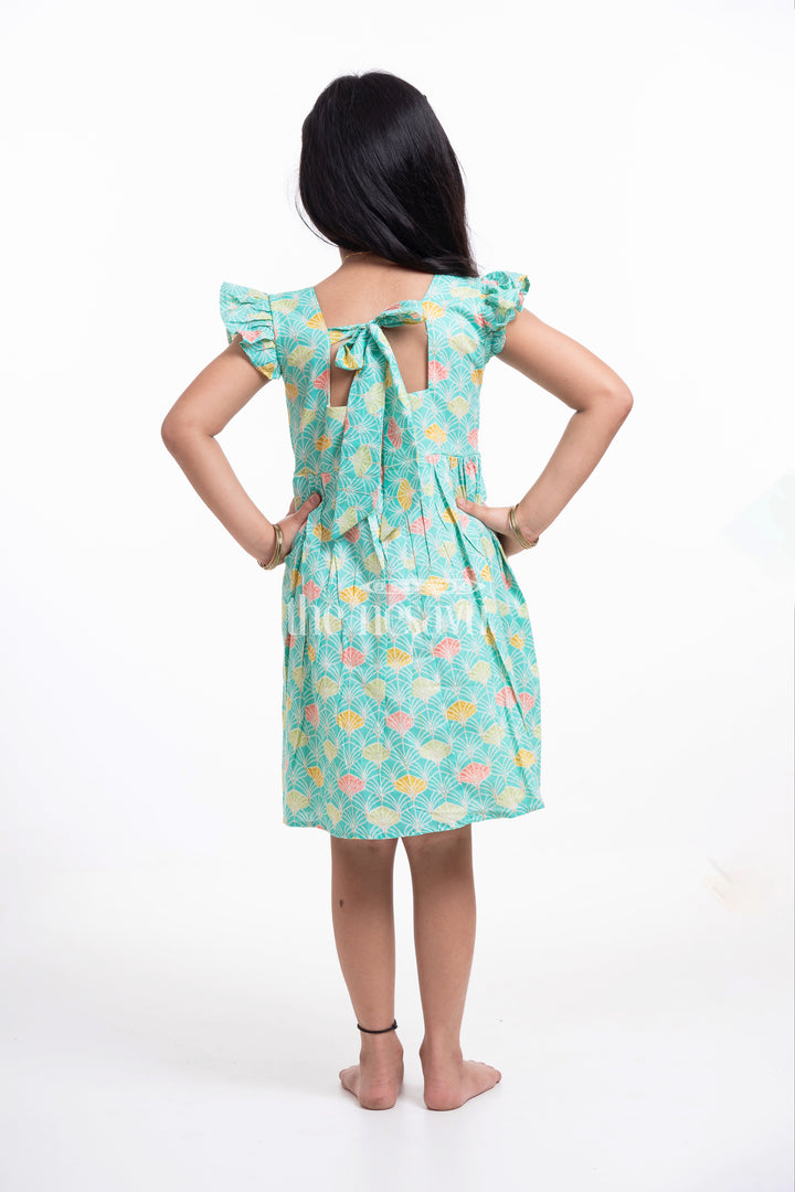The Nesavu Girls Cotton Frock Teal Floral Printed Cotton Frock for Girls Nesavu Teal Floral Printed Cotton Frock for Girls - Cute & Comfortable | The Nesavu