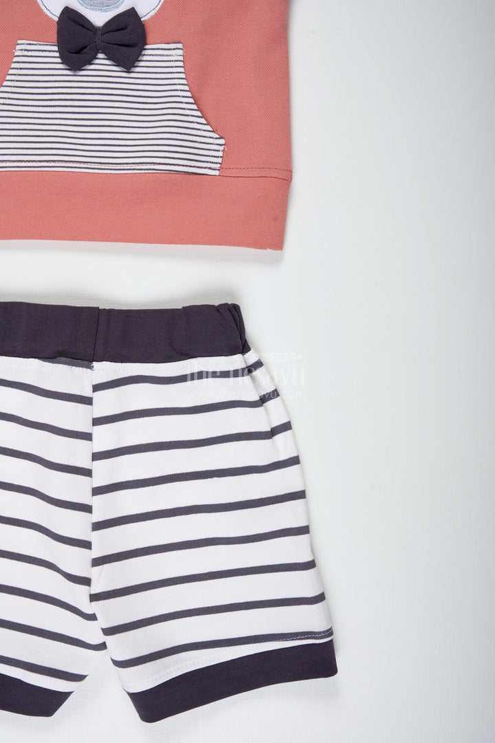 The Nesavu Boys Casual Set Teddy Bear Newborn Outfit for Boys in Soft Cotton with Printed Top and Striped Shorts Set Nesavu Nesavu Cotton Teddy Bear Newborn Outfit Boys Printed Tee Striped Shorts