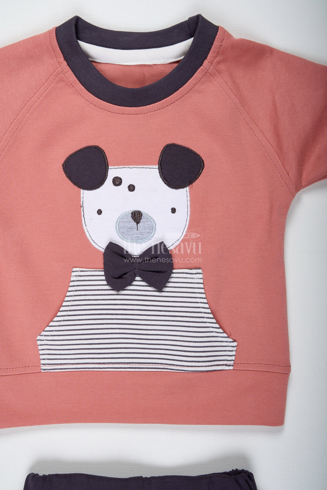 The Nesavu Boys Casual Set Teddy Bear Newborn Outfit for Boys in Soft Cotton with Printed Top and Striped Shorts Set Nesavu Nesavu Cotton Teddy Bear Newborn Outfit Boys Printed Tee Striped Shorts