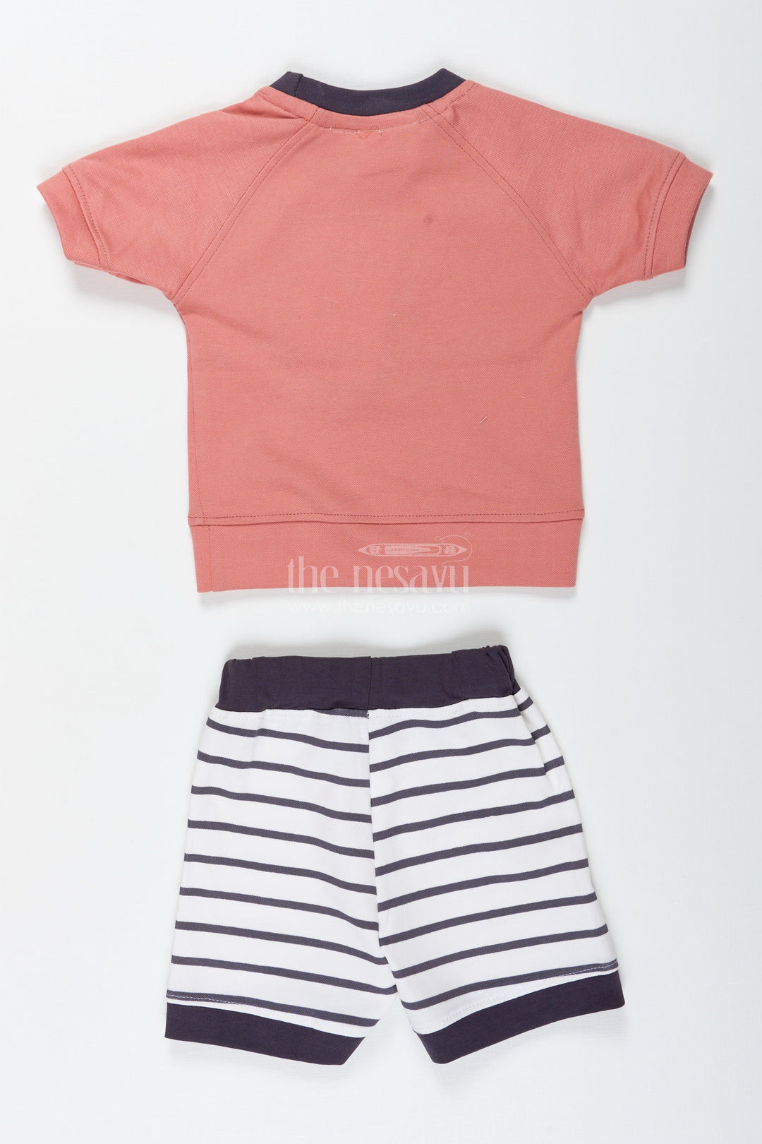 The Nesavu Boys Casual Set Teddy Bear Newborn Outfit for Boys in Soft Cotton with Printed Top and Striped Shorts Set Nesavu Nesavu Cotton Teddy Bear Newborn Outfit Boys Printed Tee Striped Shorts