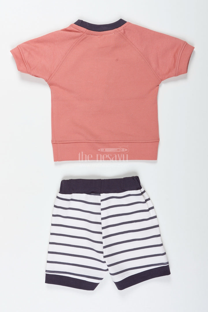 The Nesavu Boys Casual Set Teddy Bear Newborn Outfit for Boys in Soft Cotton with Printed Top and Striped Shorts Set Nesavu Nesavu Cotton Teddy Bear Newborn Outfit Boys Printed Tee Striped Shorts