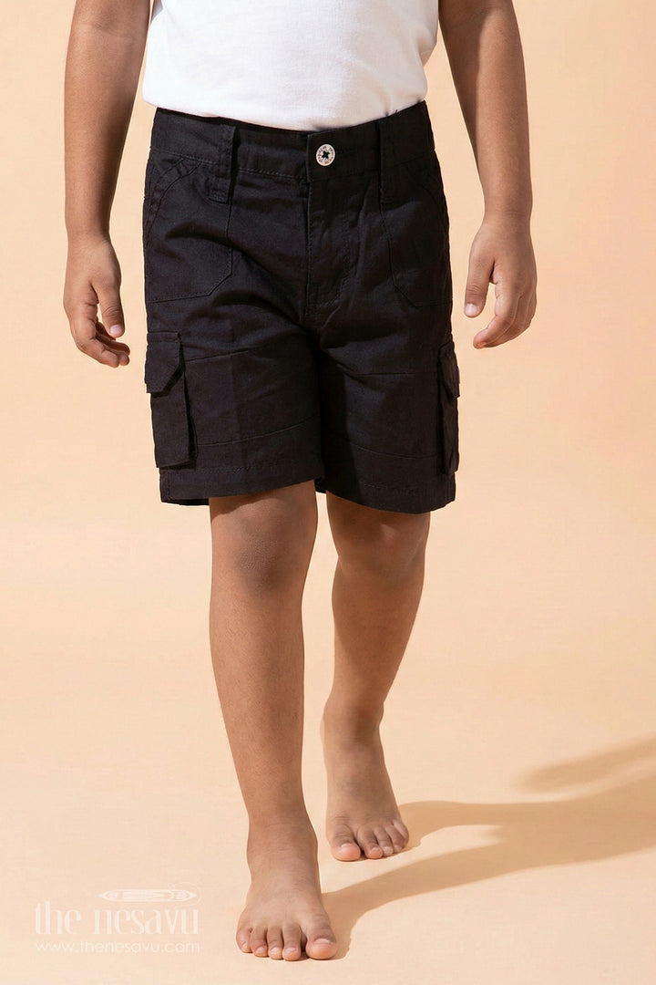 The Nesavu Boys Shorts The Nesavu Black Cargo Cotton Boys Shorts for T-Shirts Nesavu 16 (1Y) / Black BWS005E-16 The Nesavu Black Cargo Cotton Boys Shorts for T-Shirts