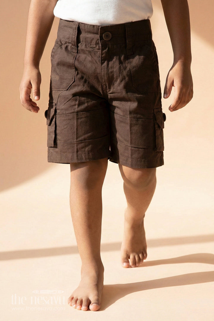 The Nesavu Boys Shorts The Nesavu Brown Cargo Cotton Boys Daily Wear Shorts Nesavu 16 (1Y) / Brown BWS005A-16 The Nesavu Brown Cargo Cotton Boys Daily Wear Shorts
