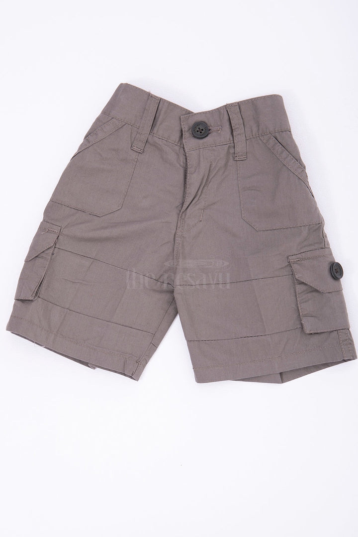The Nesavu Boys Shorts The Nesavu Gray Cargo Cotton Boys Daily Wear Shorts Nesavu 16 (1Y) / Gray BWS005C-16 The Nesavu Gray Cargo Cotton Boys Daily Wear Shorts