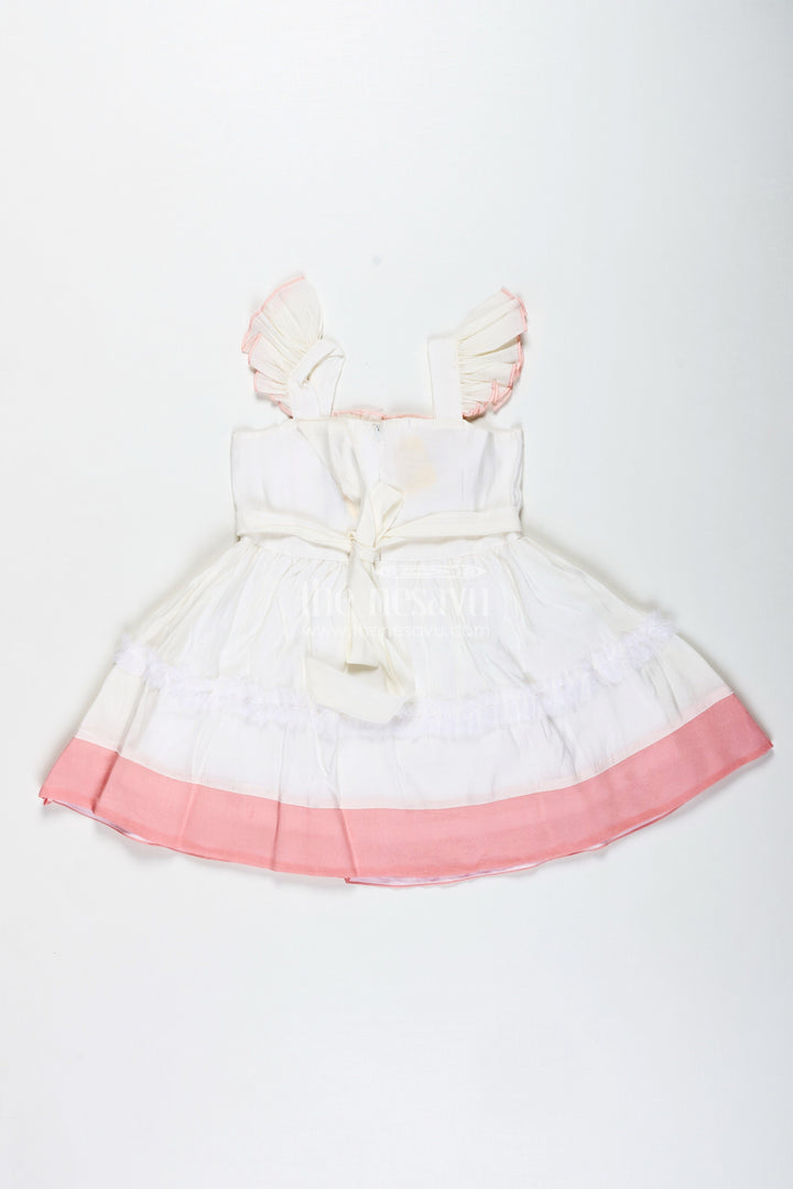 The Nesavu Girls Fancy Frock Thread Embroidered Frock for Girls Elegant Occasion Dress Nesavu Nesavu Girls Thread Embroidered Cotton Dress Pleated Front Ruffle Sleeves Blush Accents