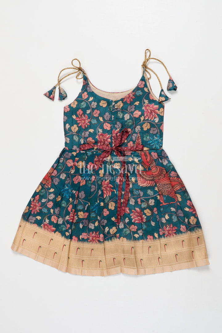 The Nesavu Tie-up Frock Tie-up Frock for Baby Girls with Digital Print for Weddings and Festive Events Nesavu Nesavu baby girl tie-up silk frock with peacock and floral digital print – perfect for weddings and festive wear