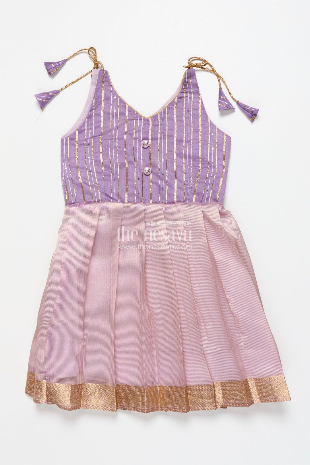 The Nesavu Tie-up Frock Tie-Up Frock for Toddler Girls for Birthdays and Traditional Events Nesavu 20 (3Y) / Purple T415A-20 Nesavu toddler girl tie-up frock banaras detailing adjustable festive silhouette