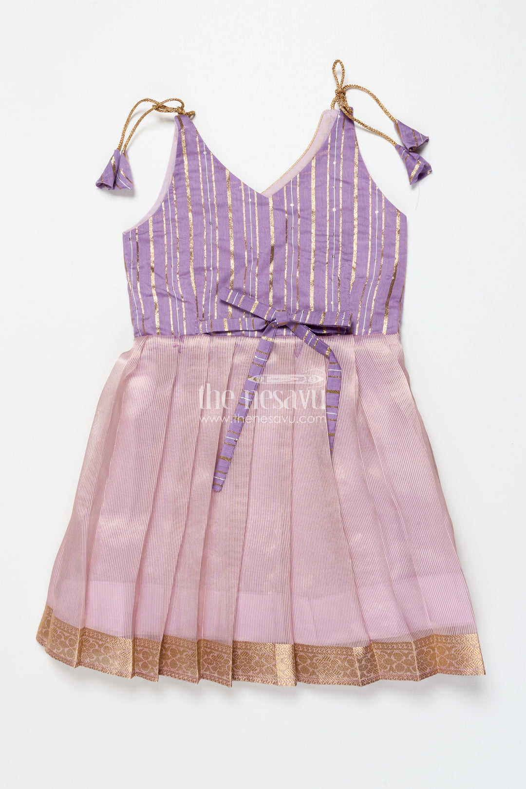 The Nesavu Tie-up Frock Tie-Up Frock for Toddler Girls for Birthdays and Traditional Events Nesavu Nesavu toddler girl tie-up frock banaras detailing adjustable festive silhouette
