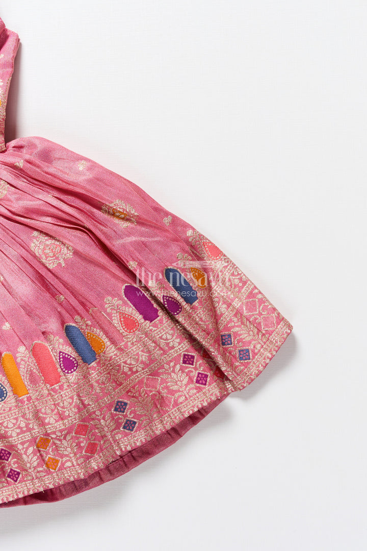 The Nesavu Tie-up Frock Tie-Up Silk Frock for Toddler Girls with Festive Zari Border for Traditional Functions Nesavu Nesavu tie-up silk frock toddler girls zari detailing  perfect festive family celebrations