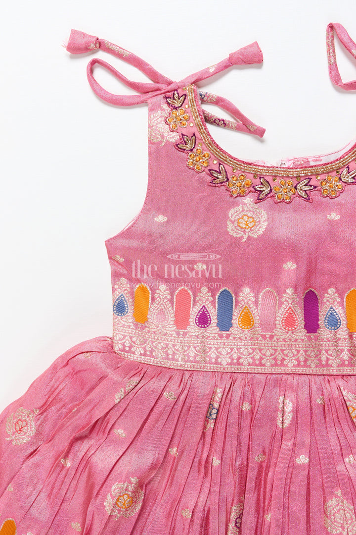 The Nesavu Tie-up Frock Tie-Up Silk Frock for Toddler Girls with Festive Zari Border for Traditional Functions Nesavu Nesavu tie-up silk frock toddler girls zari detailing  perfect festive family celebrations