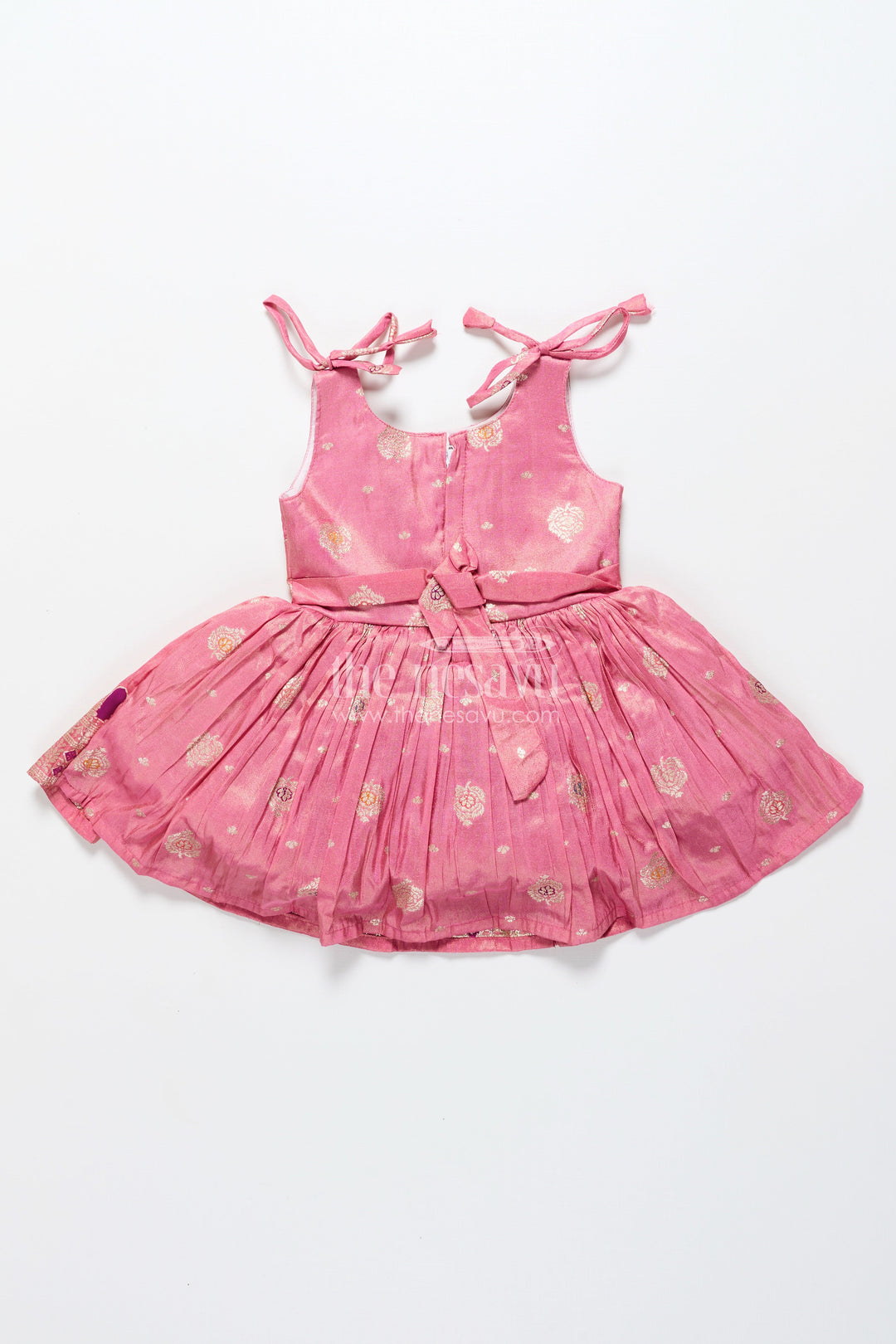 The Nesavu Tie-up Frock Tie-Up Silk Frock for Toddler Girls with Festive Zari Border for Traditional Functions Nesavu Nesavu tie-up silk frock toddler girls zari detailing  perfect festive family celebrations