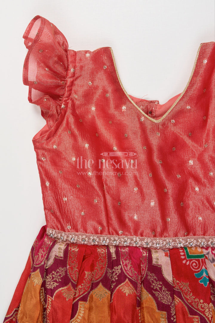 The Nesavu Silk Frock Tissue Yoke Silk Frock for Toddler Girls for Poojas and Traditional Celebrations Nesavu Nesavu tissue yoke silk frock for toddler girls with zari border for traditional poojas and functions