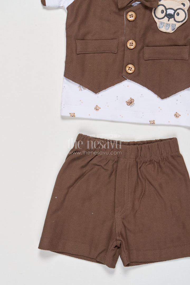 The Nesavu Boys Casual Set Toddler Boy Collared Cotton Outfit for Festive Days and Casual Gatherings Nesavu Nesavu toddler boy cotton shirt shorts set contrast collar festive family events