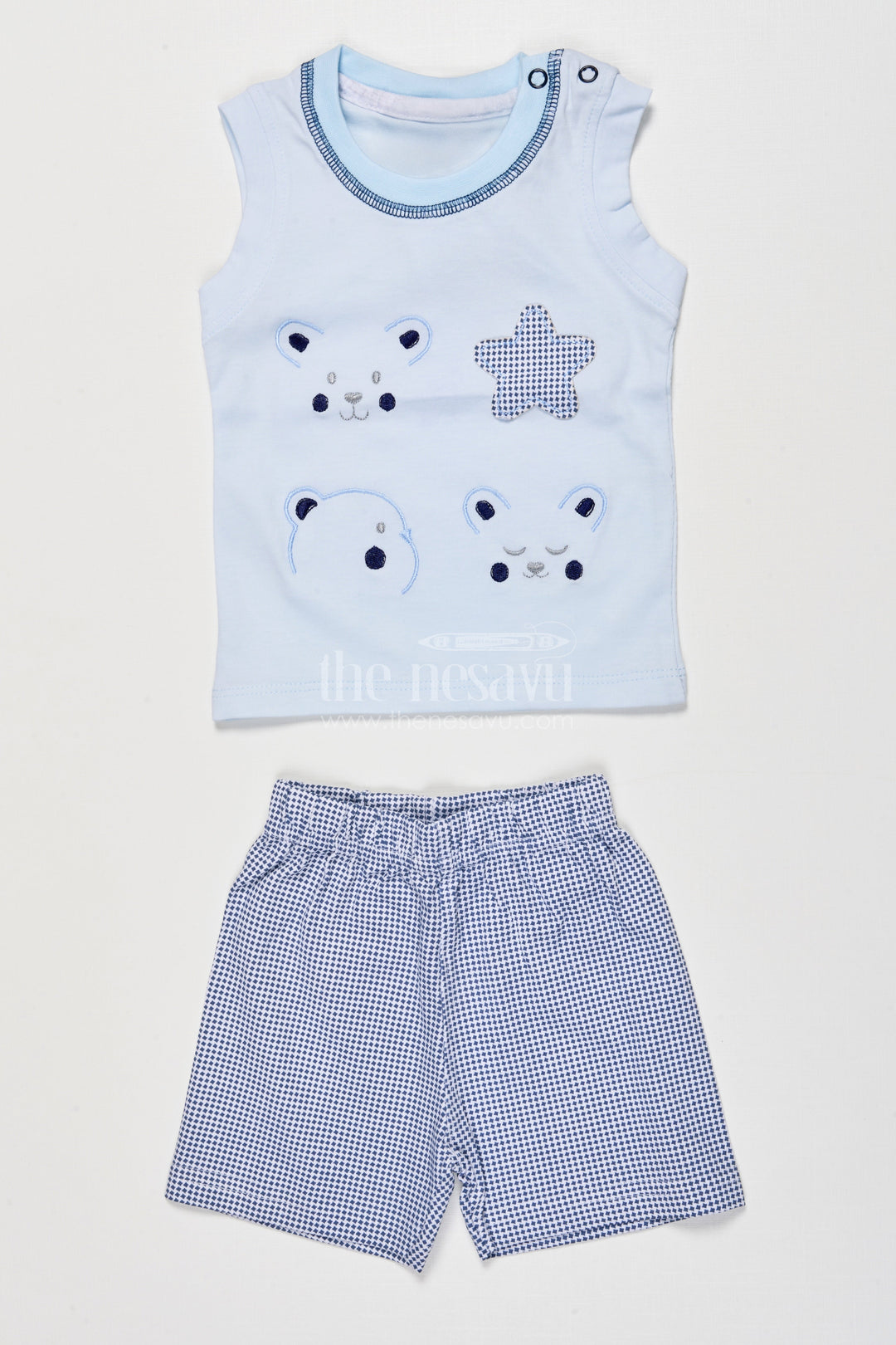 The Nesavu Boys Casual Set Toddler Boy Cotton Casual Set for Outings and Everyday Comfort Nesavu 14 (6M) / Blue BCS533A-14 Nesavu toddler boy embroidered shirt cotton shorts set daily wear outings