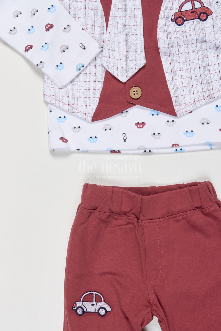 The Nesavu Boys Casual Set Toddler Boy Cotton Outfit Set for Day Trips and Casual Events Nesavu Nesavu toddler boy cotton printed shirt pant set casual outings everyday wear