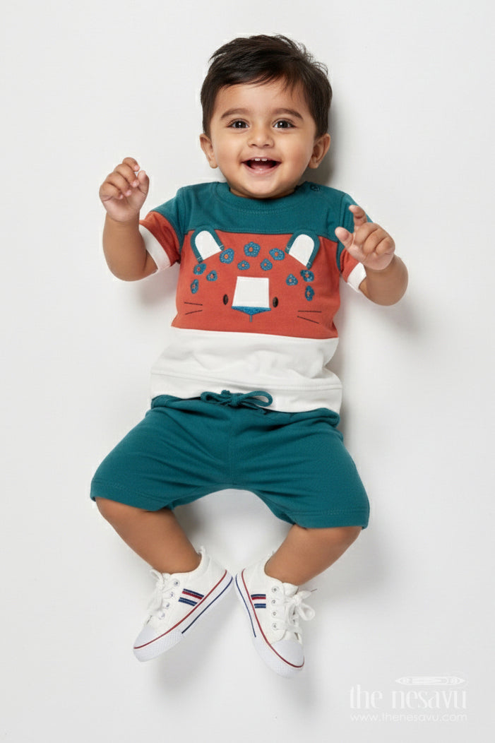 The Nesavu Boys Casual Set Toddler Boy Cotton T-shirt and Shorts Set for Daily Comfort and Play Nesavu 14 (6M) / Green BCS538A-14 Nesavu toddler boy cotton t-shirt shorts set daily comfort active playtime