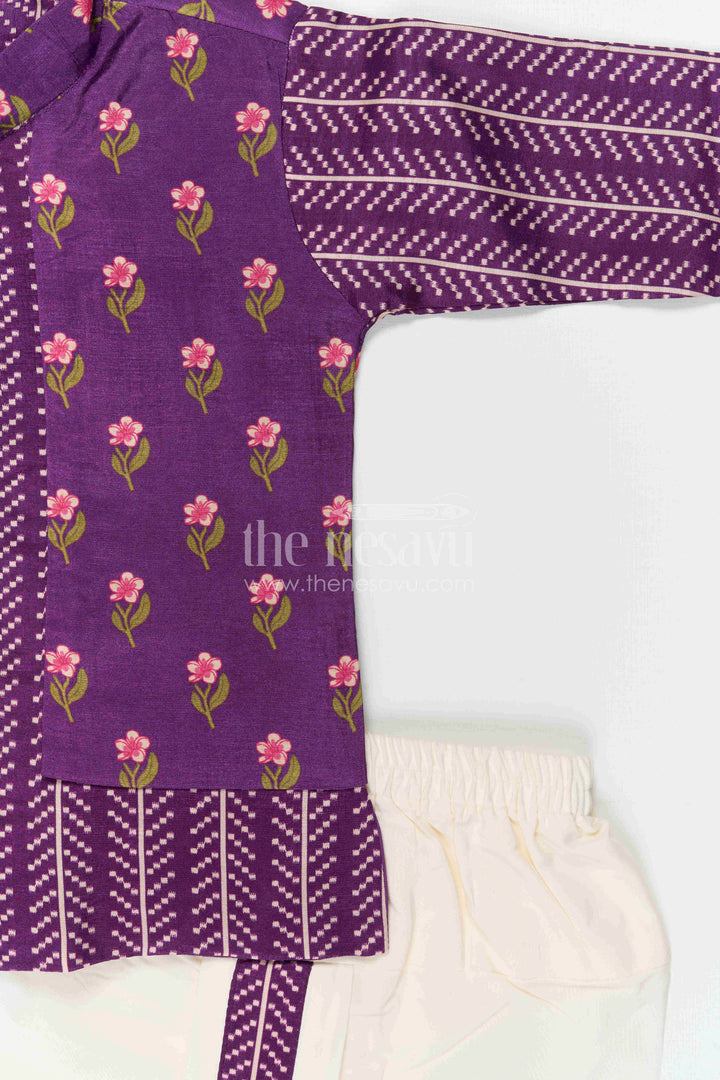The Nesavu Boys Dothi Set Toddler Boy Dhoti Set for Festivals and Cultural Celebrations Nesavu Nesavu Toddler Boy Dhoti Set For Festivals With Digital Print Top And Comfortable Traditional Outfit