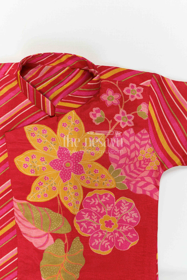 The Nesavu Boys Dothi Set Toddler Boy Dhoti Set for Festive Gatherings and Cultural Events Nesavu Nesavu Toddler Boy Dhoti Set For Festive Gatherings With Floral Digital Print Top And Comfortable Ethnic Wear