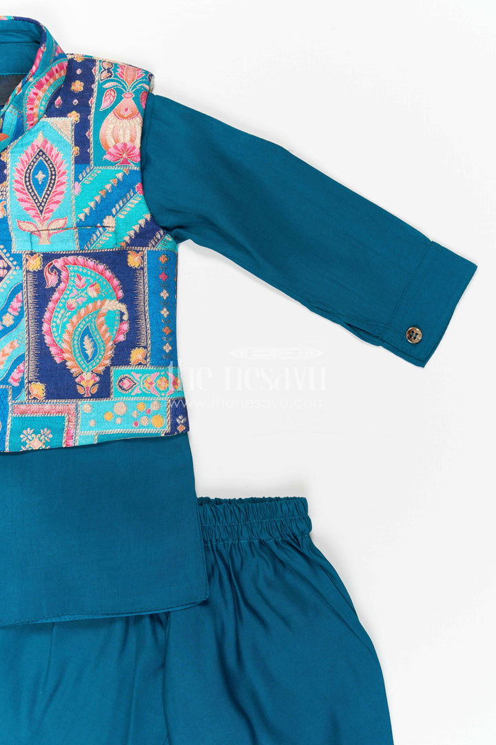 The Nesavu Boys Jacket Sets Toddler Boy Jacket Set for Festive Functions and Ethnic Parties Nesavu Nesavu Toddler Boy Festive Jacket Set With Designer Printed Jacket For Weddings And Family Functions
