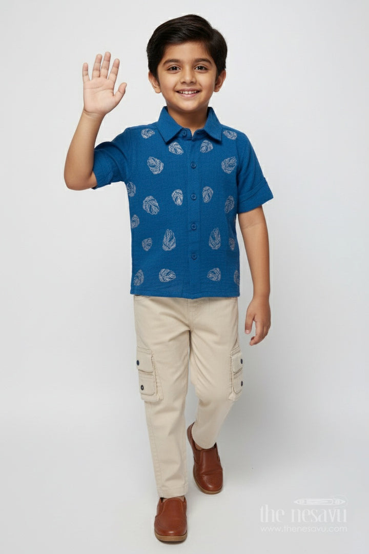 The Nesavu Boys Casual Set Toddler Boy Kurta Set with Embroidered Shirt and Cap for Festive Occasions Nesavu 16 (1Y) / Blue BCS477A-16 Nesavu toddler boys ethnic kurta set cap embroidered muslin  perfect festive occasions