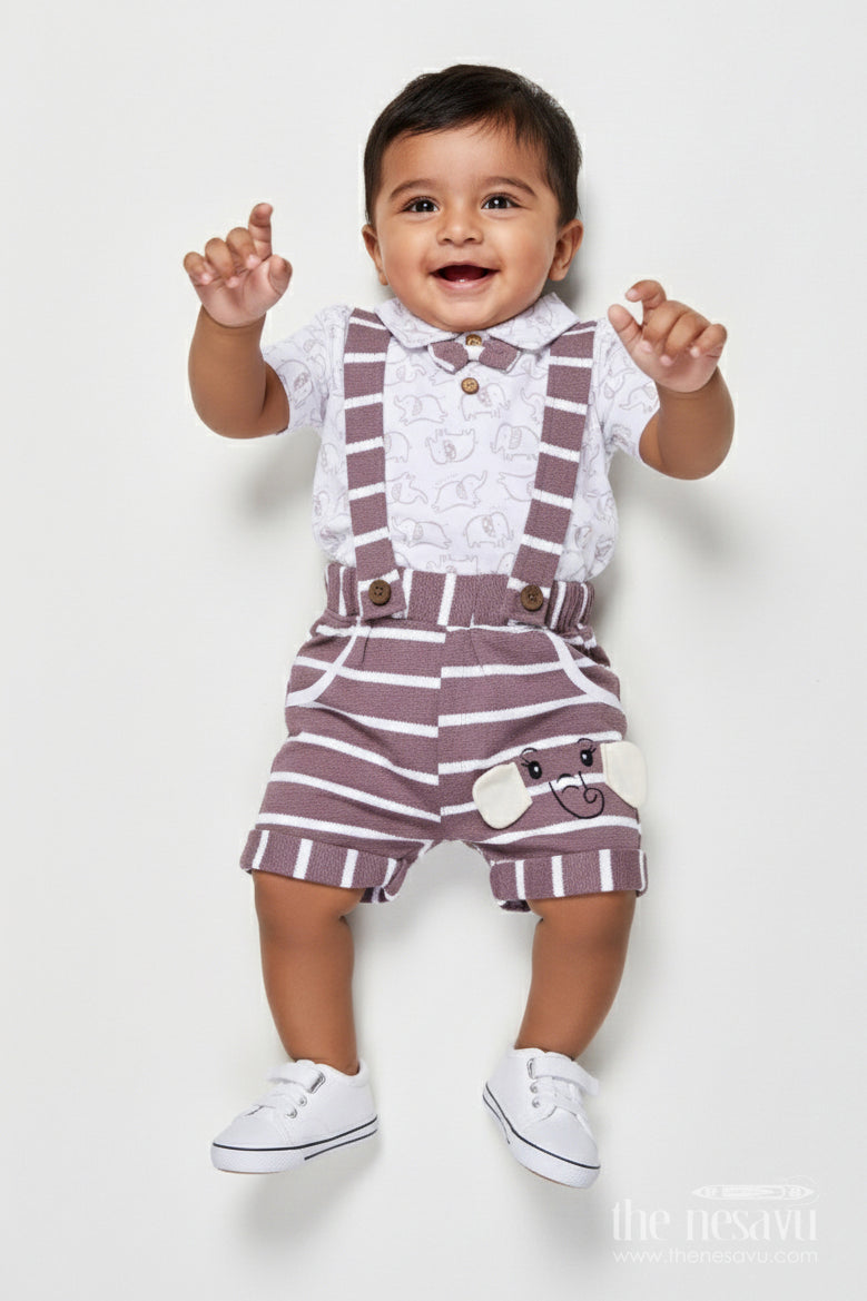 The Nesavu Boys Casual Set Toddler Boy Printed Casual Set for Daywear and Indoor Play Nesavu 14 (6M) / Maroon BCS529B-14 Nesavu toddler boy cotton casual outfit set printed top bottom daily comfort